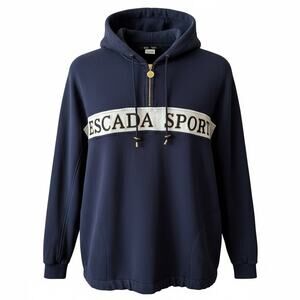 Vintage Y2K Escada Large Logo Sport Half-Zip Navy Blue Pullover Hoodie Large